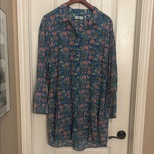 NATURAL LIFE XL Teal Blue Floral Button V-Neck Dress